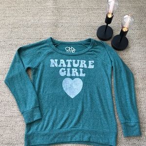 Chaser Fuzzy Green Nature Girl Pullover Sweatshirt